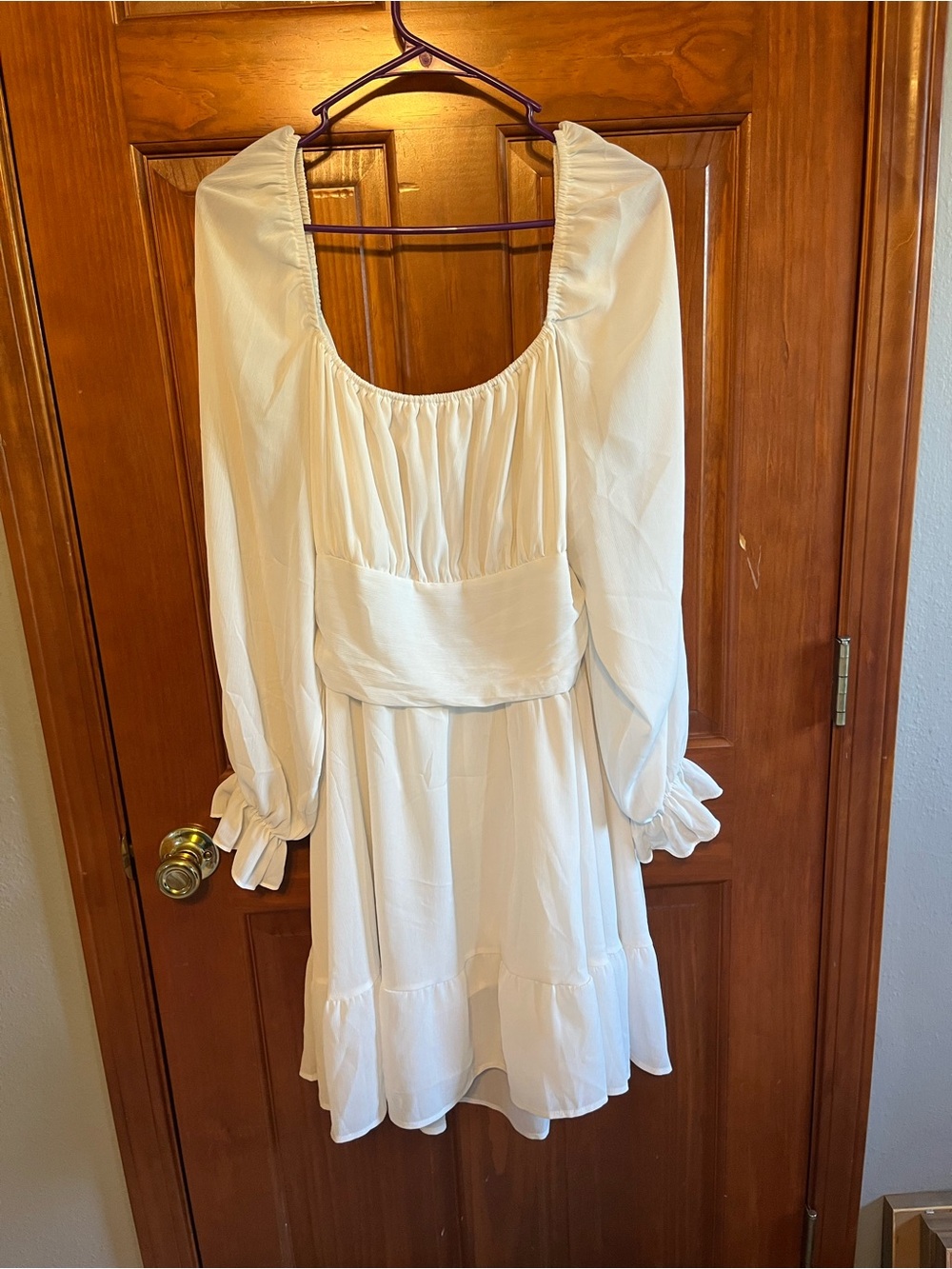Amazon White Long Sleeve Ruffle Mini Dress